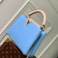 M21689 Capucines PM Handbag 27cm blue Silk texture cowhide