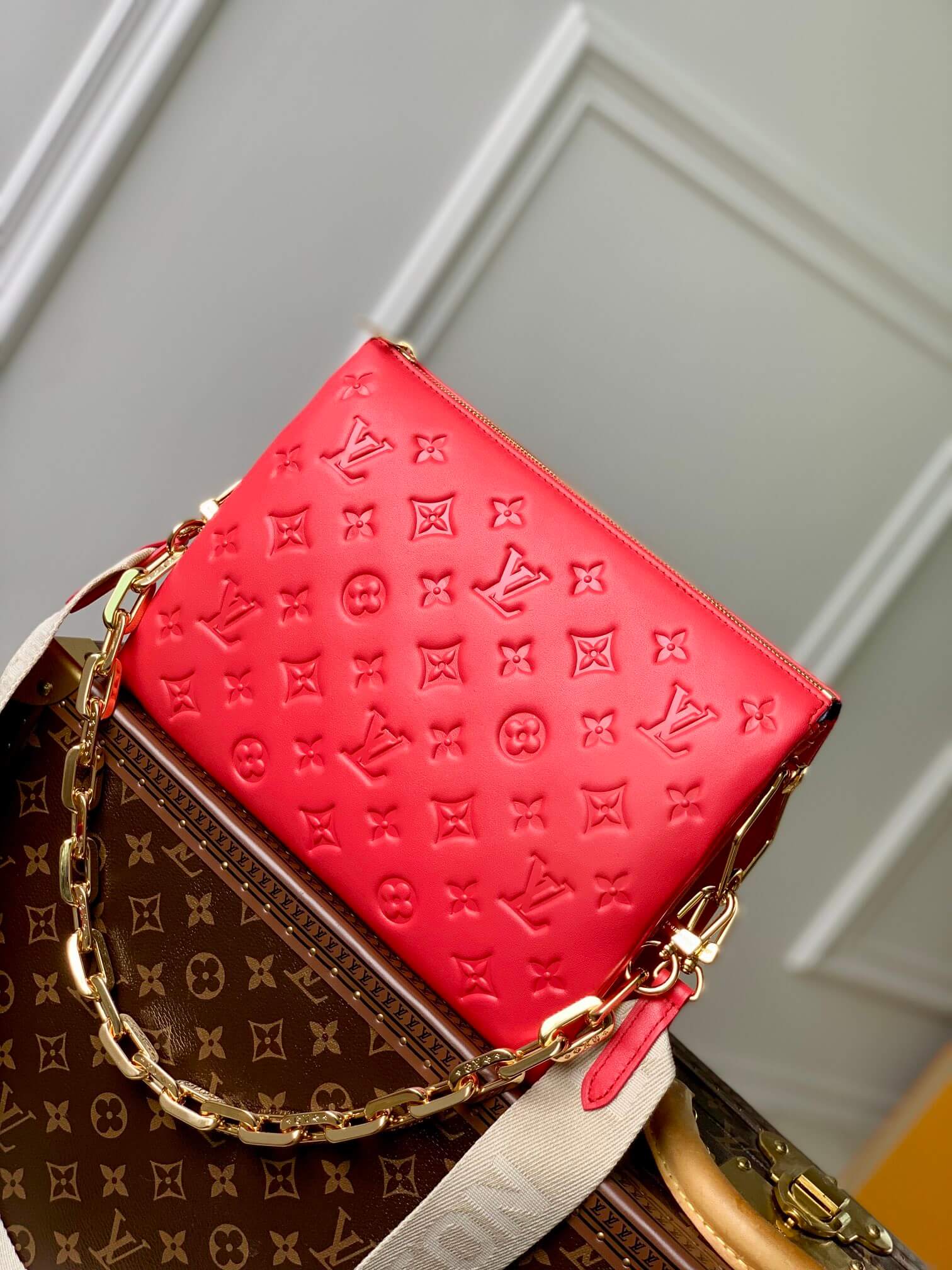 M57790 Coussin Monogram PM 26cm red Female bag All leather