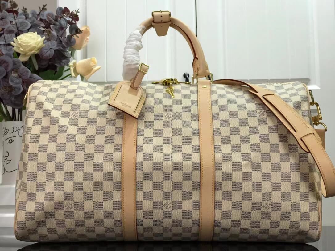 N48223 Keepall Triangle BANDOULIÈRE 50 Tuffetage white damier COWHIDE REAL LEATHER