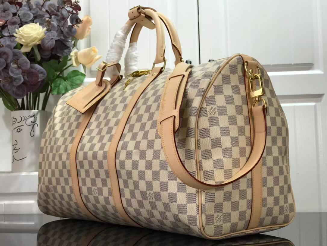 N48223 Keepall Triangle BANDOULIÈRE 50 Tuffetage white damier COWHIDE REAL LEATHER