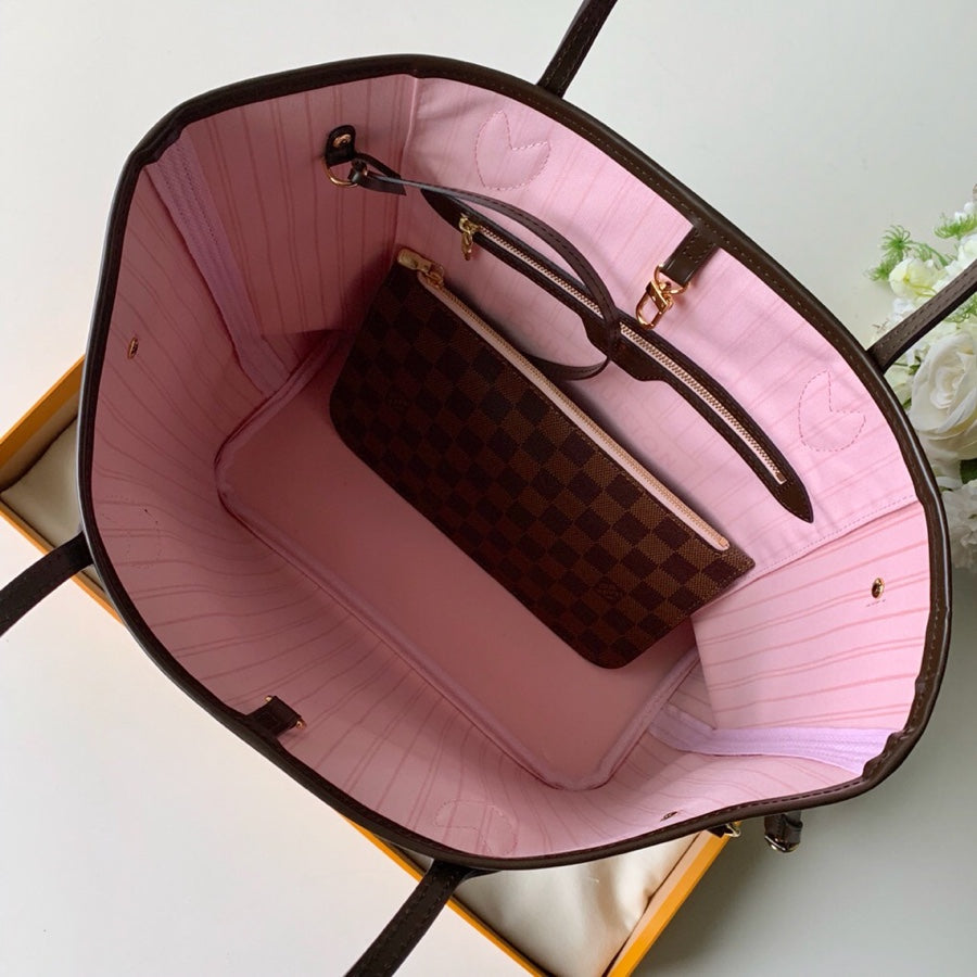 Neverfull N41603 rose ballerine inside MM Damier Azur Bag Damier GHW Used