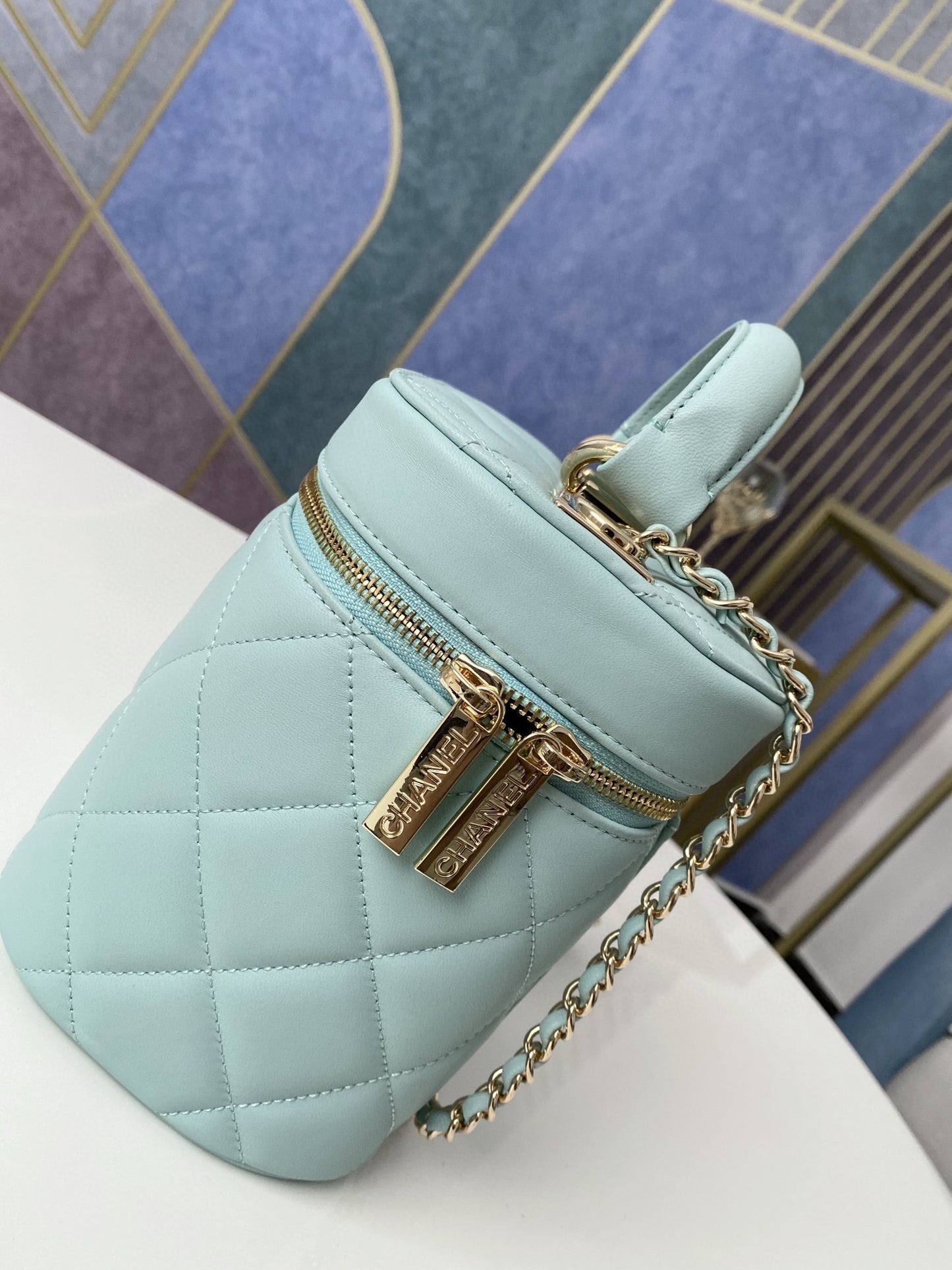 ChanelVanity Case Gold Hardware Light Green For Women, Women’s Handbags, Shoulder Bags 9.4in/24cm 