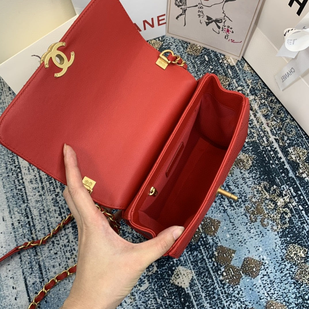 ChanelSmall Flap Bag With Top Handle Gold Hardware Red For Women, Women’s Handbags, Shoulder Bags 7.9in/20cm AS2059