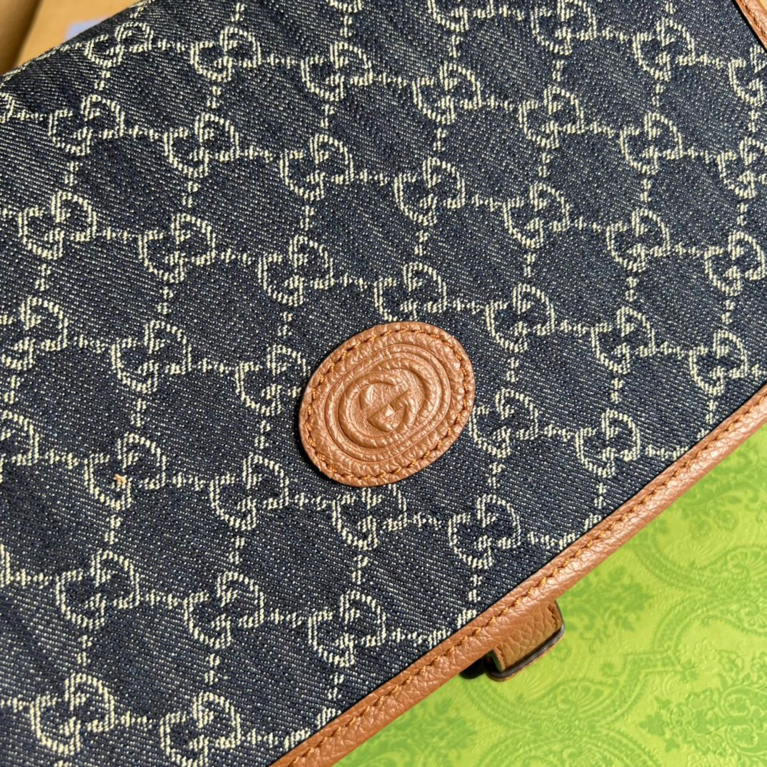 gg Children’s gg  Messenger Bag Dark Blue And Ivory Eco Washed Organic gg Jacquard Denim For Women  11.4in/29cm gg