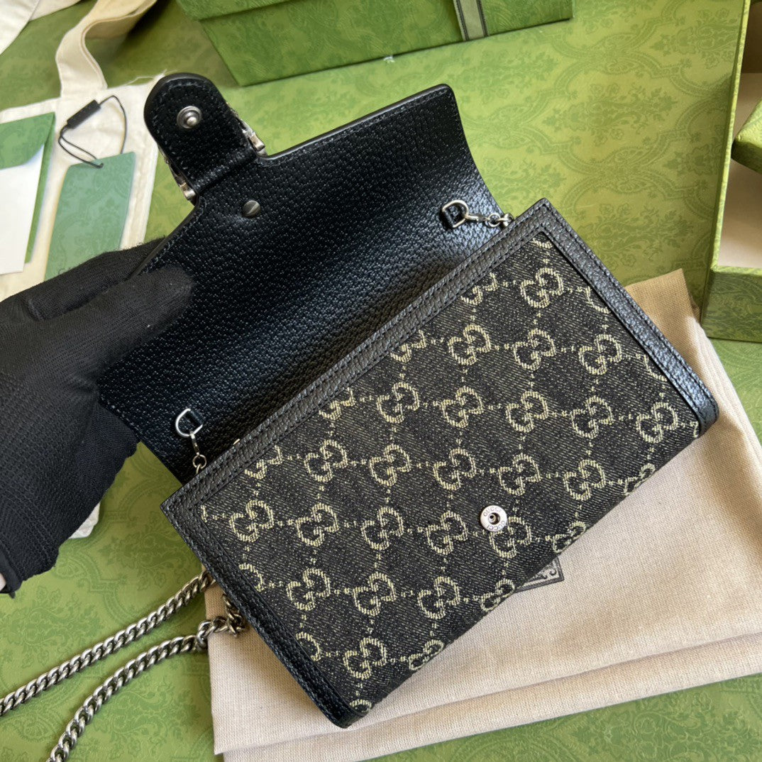 gg Dionysus gg Mini Chain Bag Black And Ivory gg Denim Jacquard For Women 8in/20cm 401231 UN3BN 1274