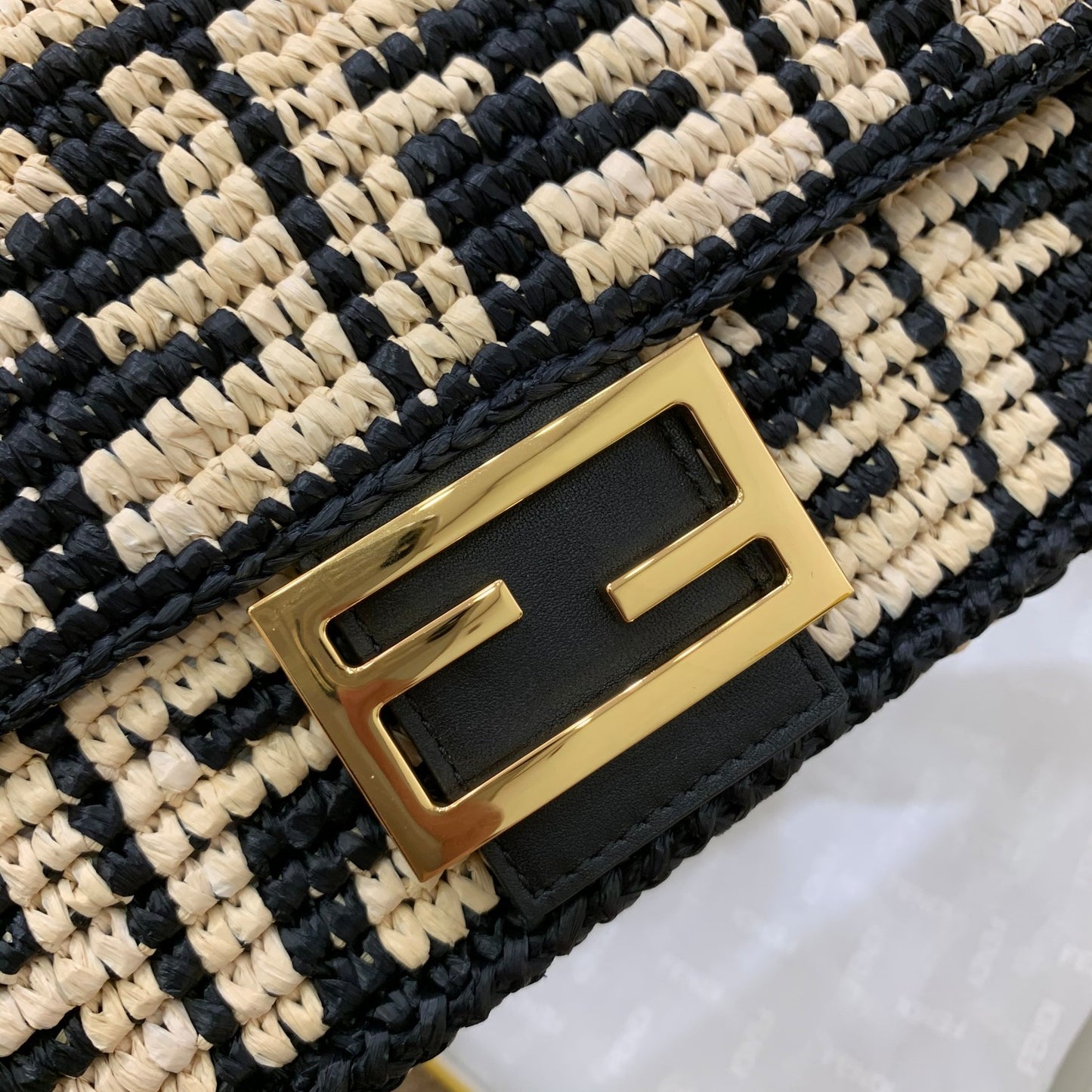 FI Baguette Raffia Fabric Black For Women, Women’s Bags 10.6in/27cm FF 8BR600AKBYF1HOG