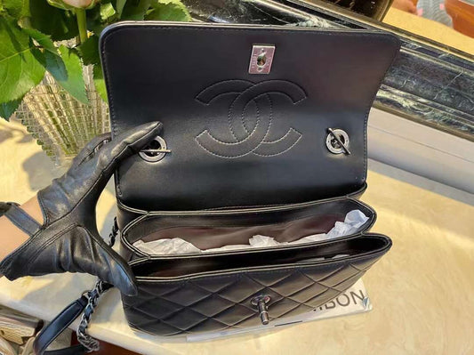 Chanel Classic Flap Bag Medal Hardware Black For Women 9.8in/25cm
