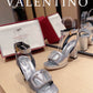 Valentino Garavani Strap Heeled Sandals With V Logo Crystal Embellishment Silver For Women