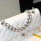 Chanel Classic Medium Flapbag Silver Hardware White 10in/25.5cm