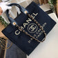Chanel Deauville Tote Canvas Bag Dark Blue For Women 14.9in/38cm