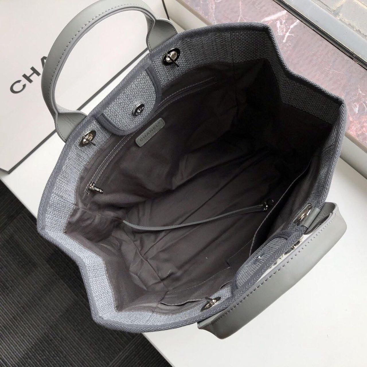 ChanelSmall Shopping Bag Silver Hardware Grey For Women, Women’s Handbags, Shoulder Bags 15.2in/39cm AS3257