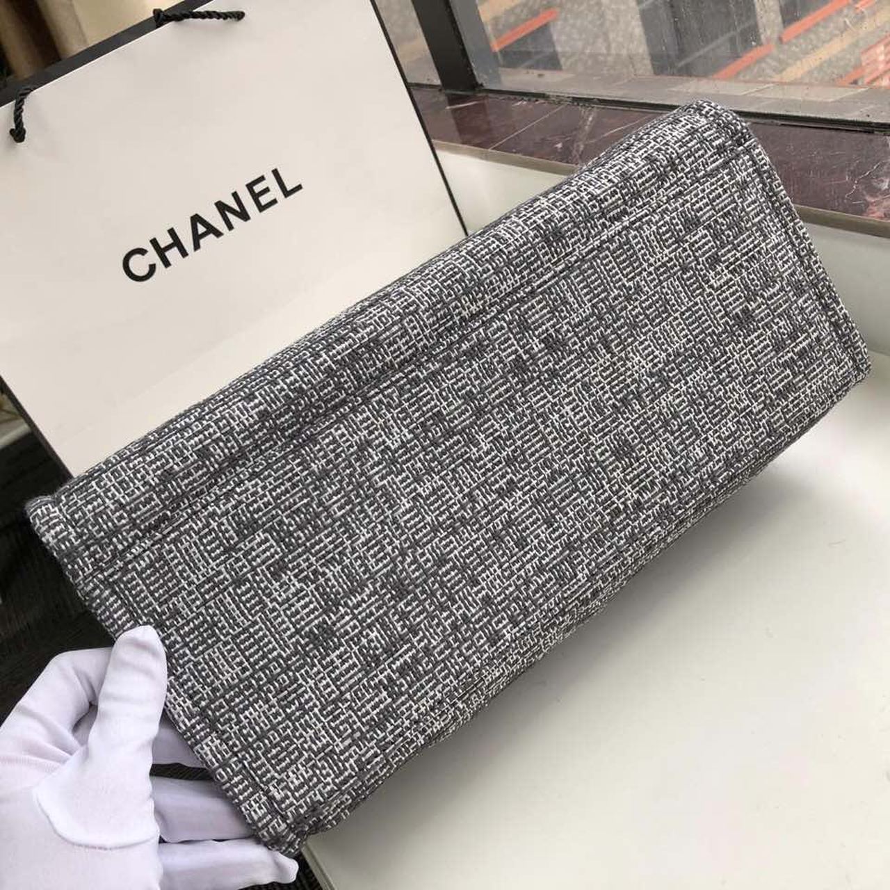 Chanel Deauville Tote Raffia Canvas Bag Black/White For Women 14.9in/38cm