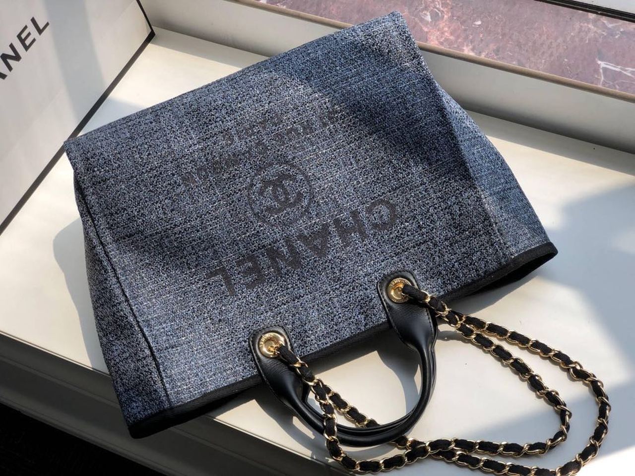 Chanel Deauville Tote 38cm Blue/Black For Women A66941