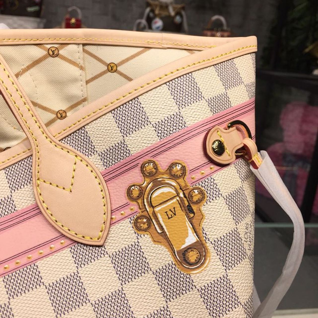 LV Neverfull MM Tote Bag Trompe L’oeil Print Damier Azur Canvas For Women,  Shoulder Bags 12.6in/32cm LV N41065