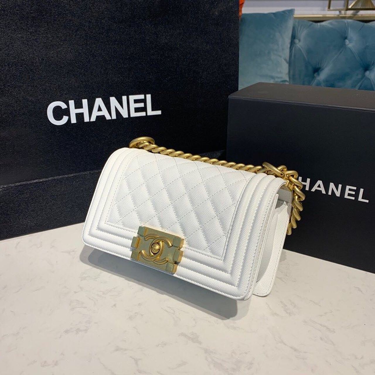 ChanelSmall Boy Handbag White For Women, Women’s Bags, Shoulder And Crossbody Bags 7.8in/20cm A67085