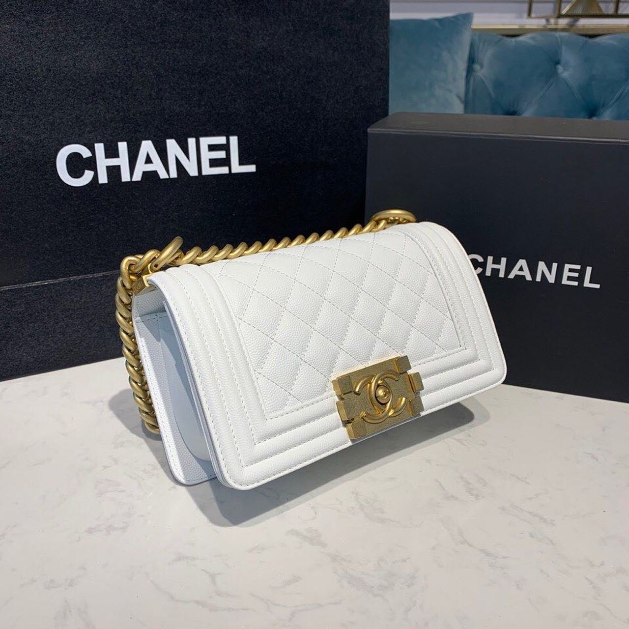 ChanelSmall Boy Handbag White For Women, Women’s Bags, Shoulder And Crossbody Bags 7.8in/20cm A67085