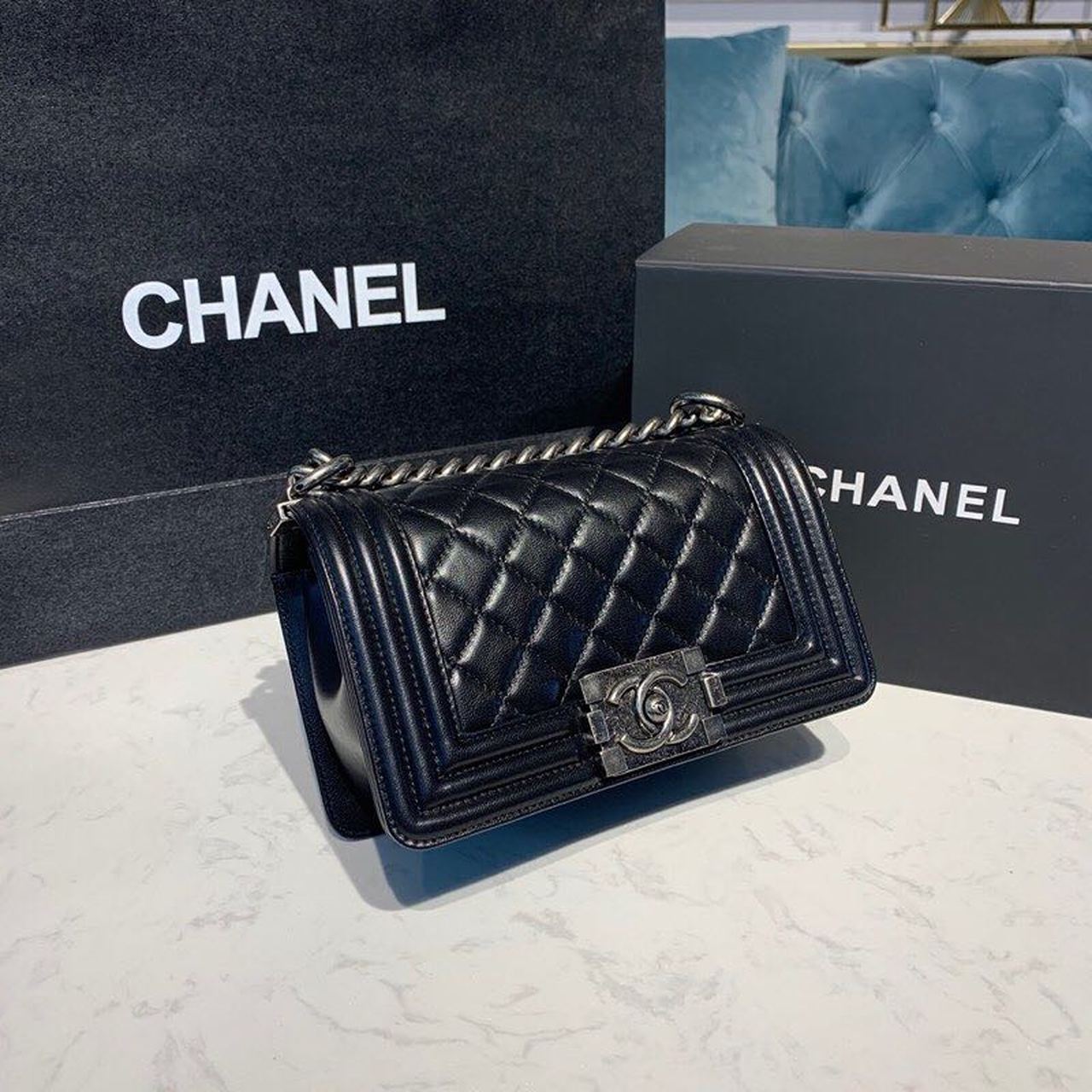 ChanelSmall Boy Handbag Silver Hardware Black For Women, Women’s Bags, Shoulder And Crossbody Bags 7.8in/20cm A67085