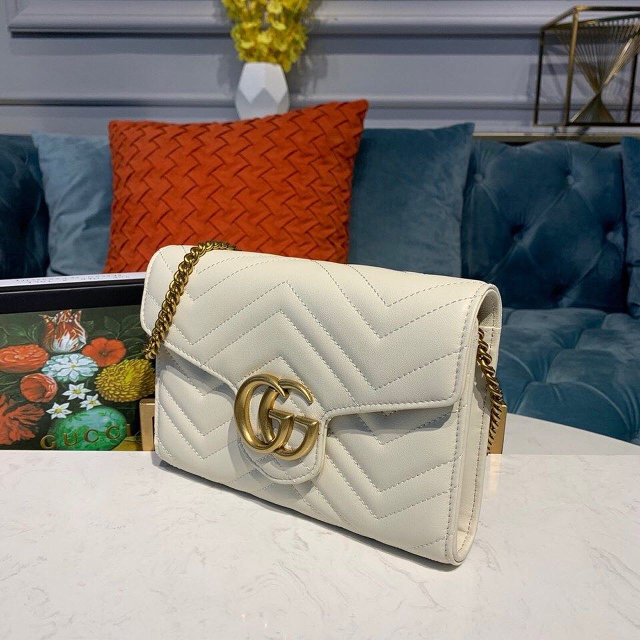 gg Marmont Matelassé Mini Bag White Matelassé For Women 8in/20cm gg 474575 DTD5N 9022