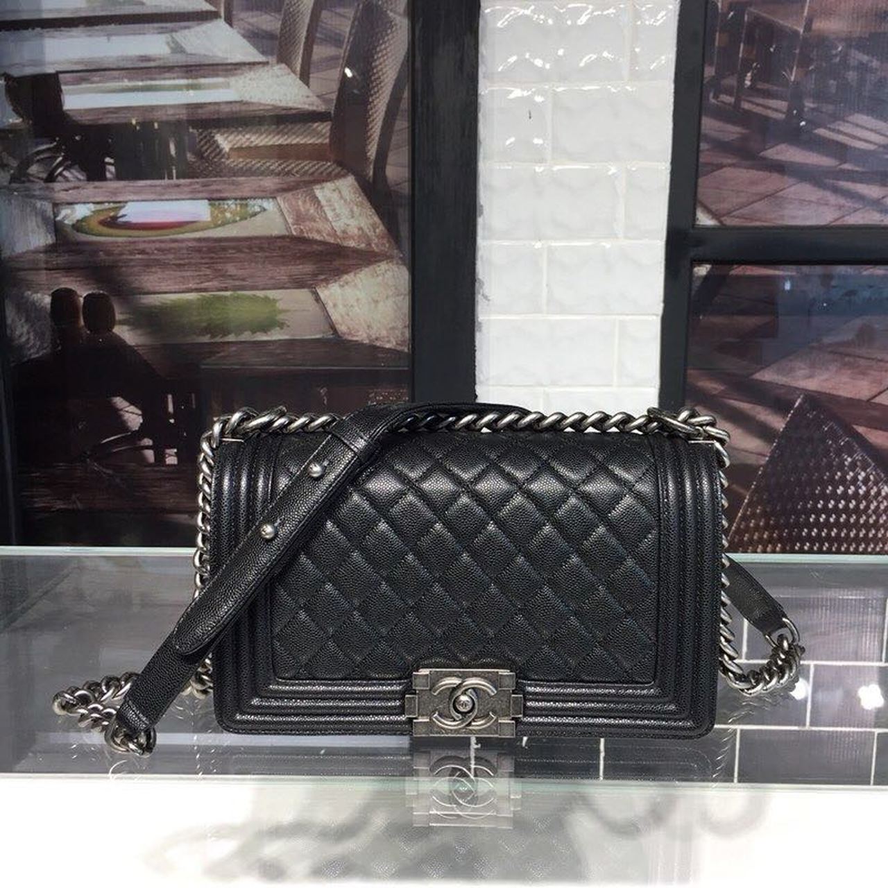 CHL Boy Handbag Silver Hardware Black For Women, Women’s Handbags, Shoulder And Crossbody Bags 9.8in/25cm A67086