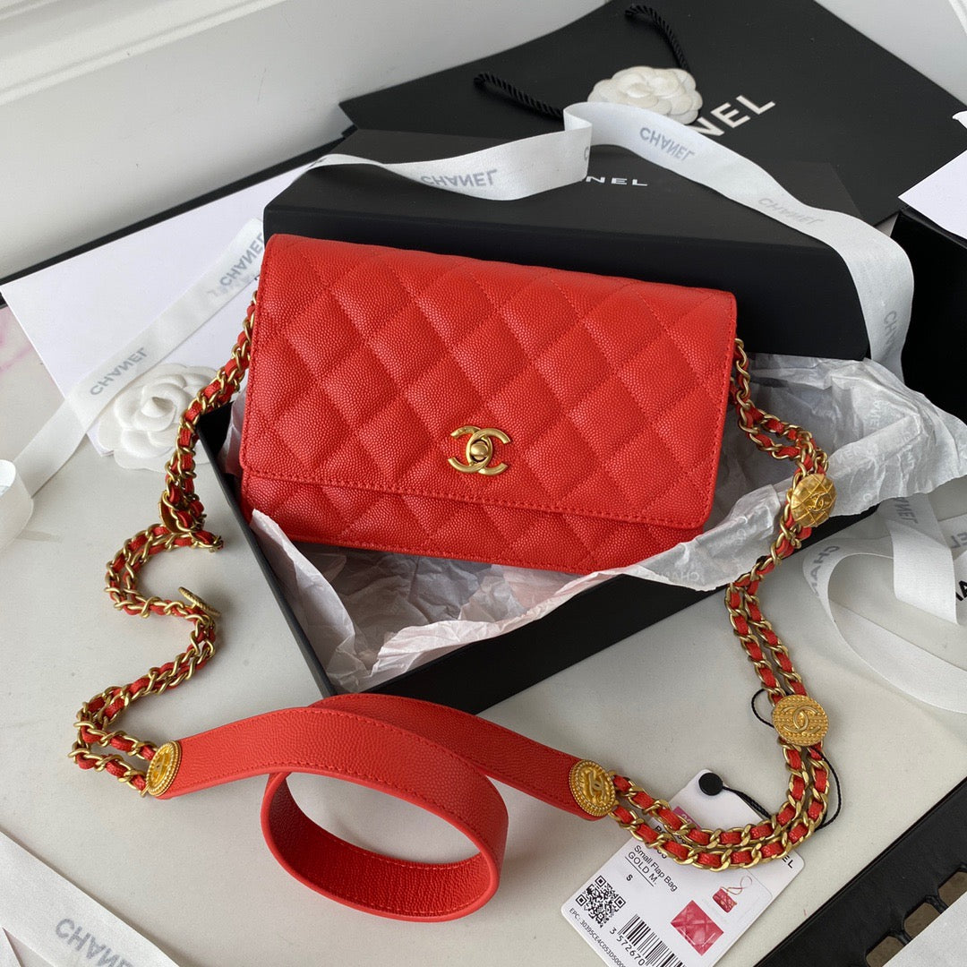 ChanelSmall Flap Bag Gold Hardware Red For Women, Women’s Handbags, Shoulder Bags 7.5in/19cm AP2840