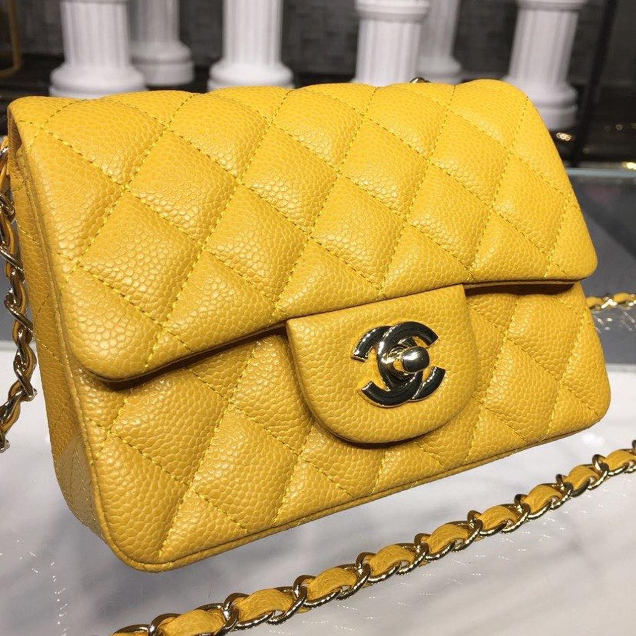 ChanelMini Flap Bag Caviar Yellow For Women, Women’s Bags, Shoulder And Crossbody Bags 6.7in/17cm A35200