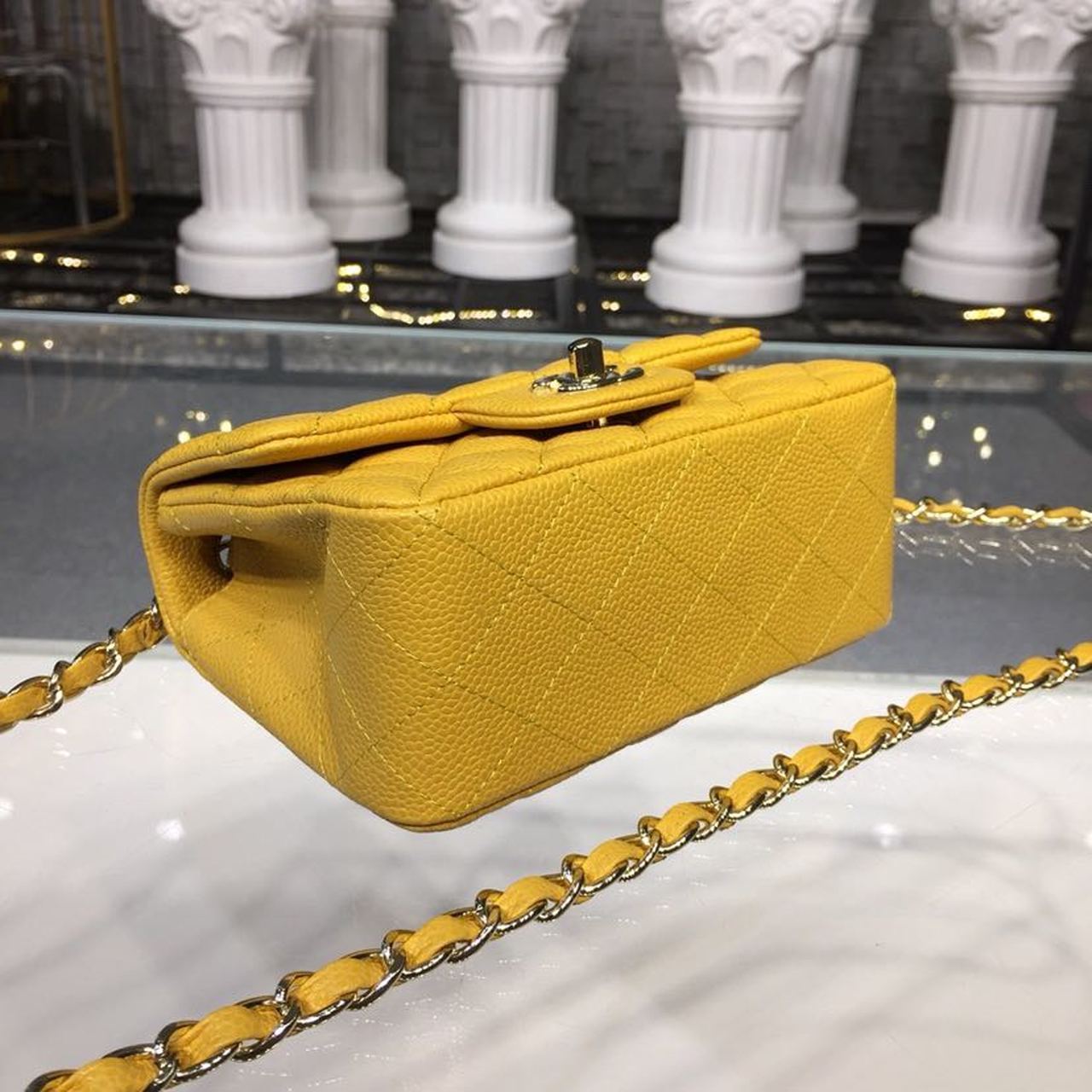 ChanelMini Flap Bag Caviar Yellow For Women, Women’s Bags, Shoulder And Crossbody Bags 6.7in/17cm A35200