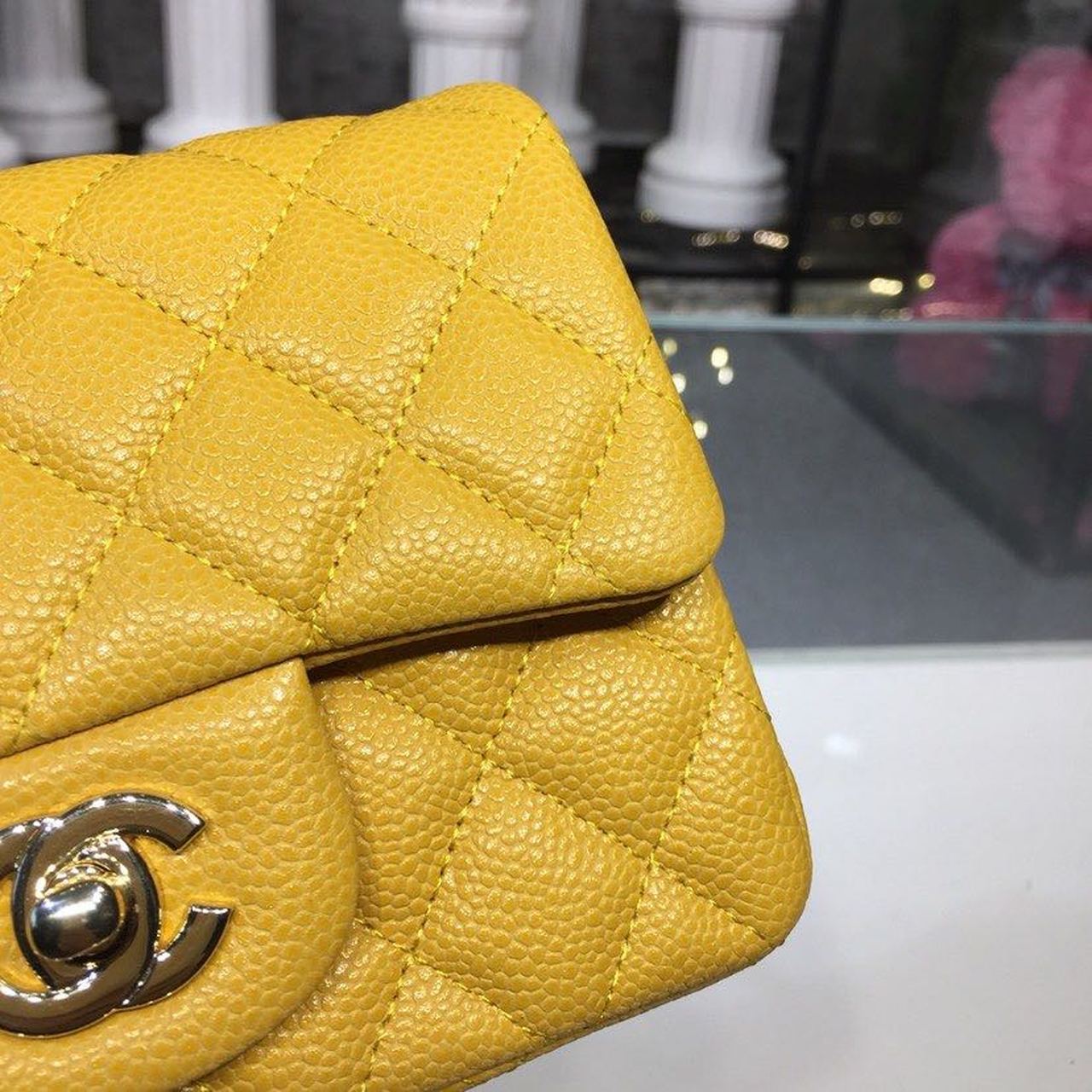 ChanelMini Flap Bag Caviar Yellow For Women, Women’s Bags, Shoulder And Crossbody Bags 6.7in/17cm A35200