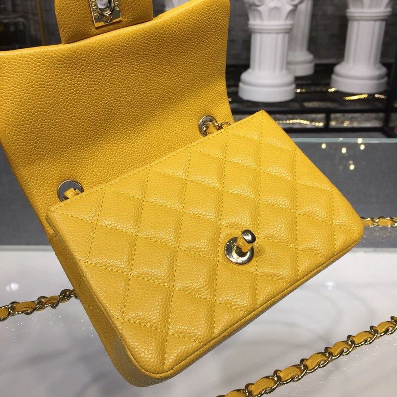 ChanelMini Flap Bag Caviar Yellow For Women, Women’s Bags, Shoulder And Crossbody Bags 6.7in/17cm A35200