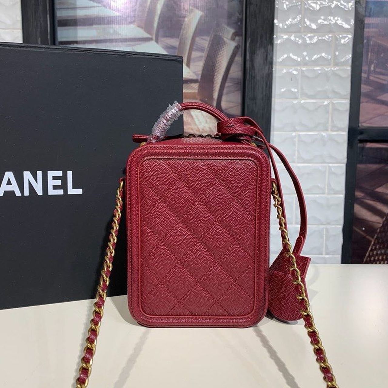 Chanel Filigree Vertical Vanity Case Bag Burgundy For Women, Women’s Handbags, Shoulder And Crossbody Bags 6.7in/17cm