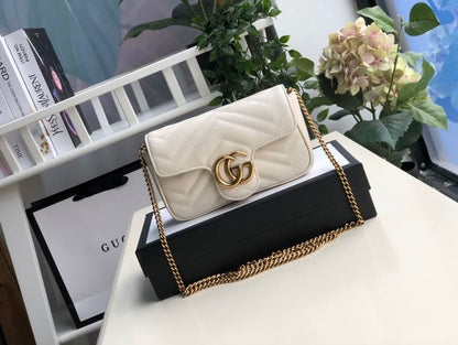 gg Marmont Matelassé Super Mini Bag Dusty White Chevron For Women 6.2in/16.5cm gg 476433 DTDCT 9022