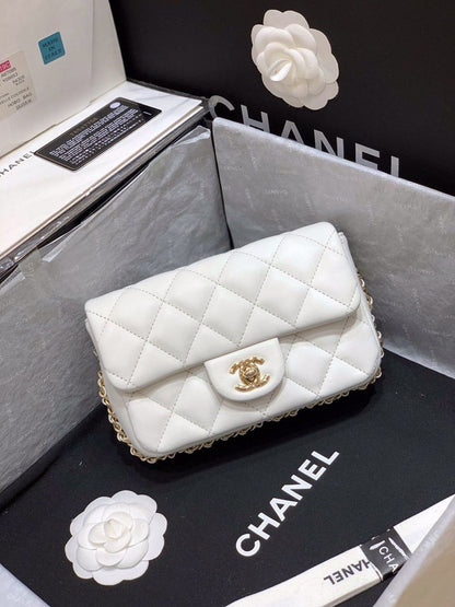 ChanelSmall Pearl Logo Strap Flap Bag White For Women, Women’s Handbags, Shoulder And Crossbody Bags 7in/18cm AS1436