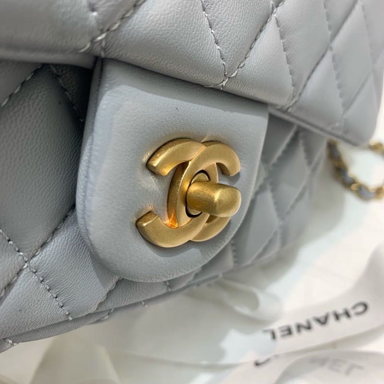 ChanelFlap Bag With ChanelBall On Strap Grey For Women, Women’s Handbags, Shoulder And Crossbody Bags 7.8in/20cm AS1787