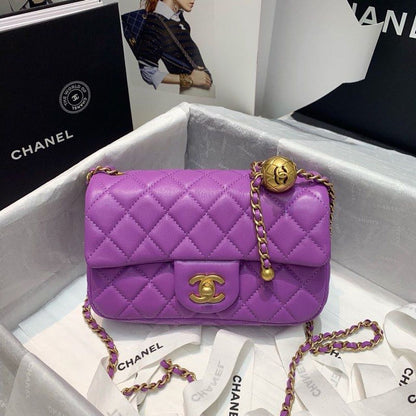 ChanelFlap Bag With ChanelBall On Strap Purple For Women, Women’s Handbags, Shoulder And Crossbody Bags 7.8in/20cm AS1787