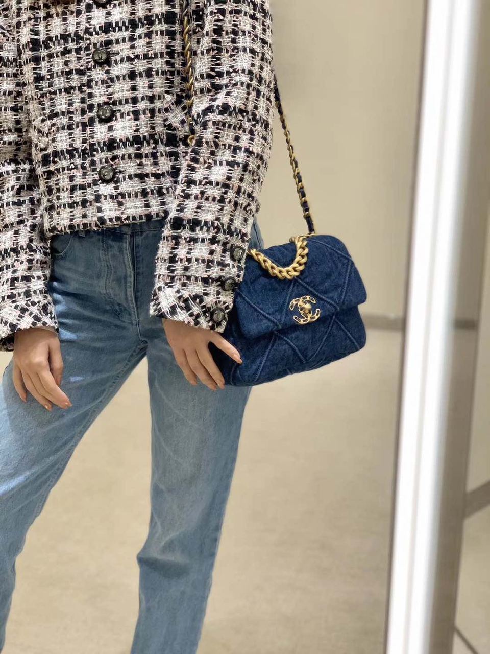 CHL 19 Handbag Denim Blue For Women, Women’s Flap Bag, Shoulder And Crossbody Bags 10.1in/26cm AS1160 B02876 N6832