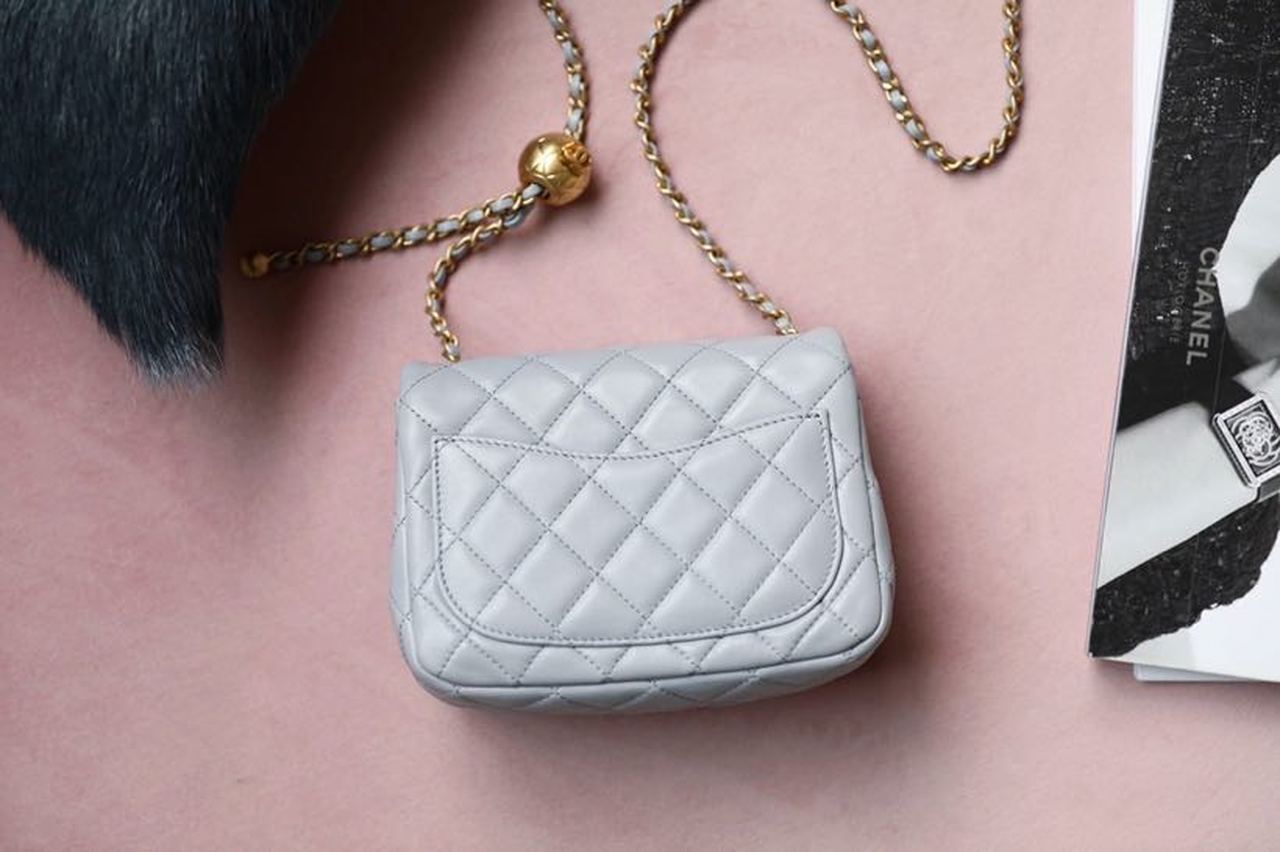 ChanelMini Flap Bag With ChanelBall On Strap Grey For Women, Women’s Handbags, Shoulder And Crossbody Bags 6.7in/17cm AS1786