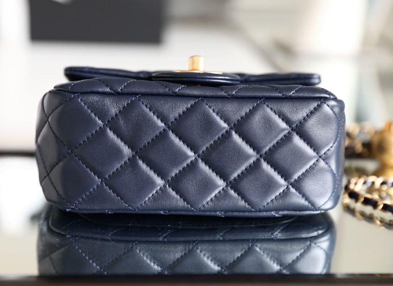 ChanelMini Flap Bag With ChanelBall On Strap Navy Blue For Women, Women’s Handbags, Shoulder And Crossbody Bags 6.7in/17cm AS1786