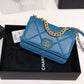 CHL 19 WOC Flap Bag 20cm Goatskin Leather Spring/Summer Act 1 Collection, Blue