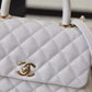 Chanel Coco With Top Handle Bag Gold Toned Hardware White For Women 9.4in/24cm