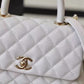 Chanel Coco With Top Handle Bag Gold Toned Hardware White For Women 9.4in/24cm