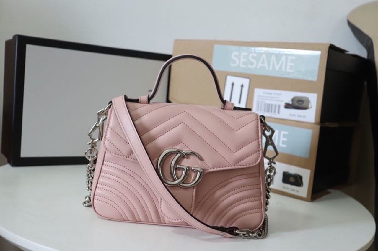 gg Marmont Mini Top Handle Bag Dusty Pink Matelassé  For Women 8.3in/21cm  547260 DTDIT 5729