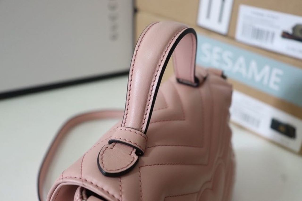 gg Marmont Mini Top Handle Bag Dusty Pink Matelassé  For Women 8.3in/21cm  547260 DTDIT 5729