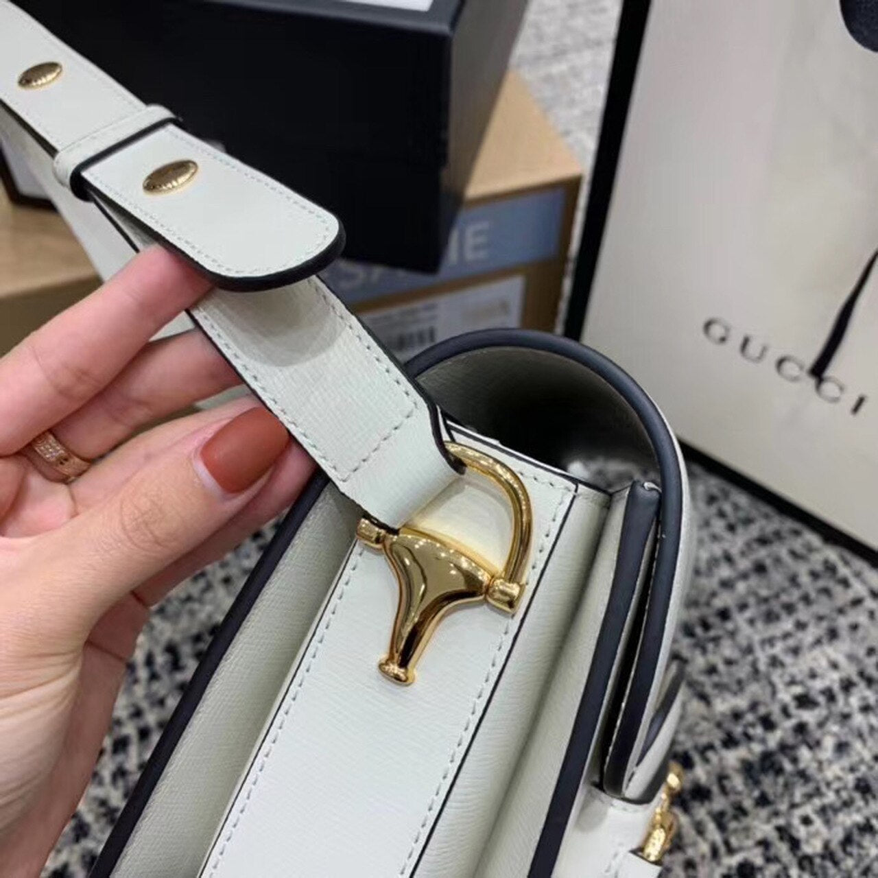 gg Horsebit 1955 Shoulder Bag White For Women 9.8in/25cm gg ‎602204 1DB0G 9022