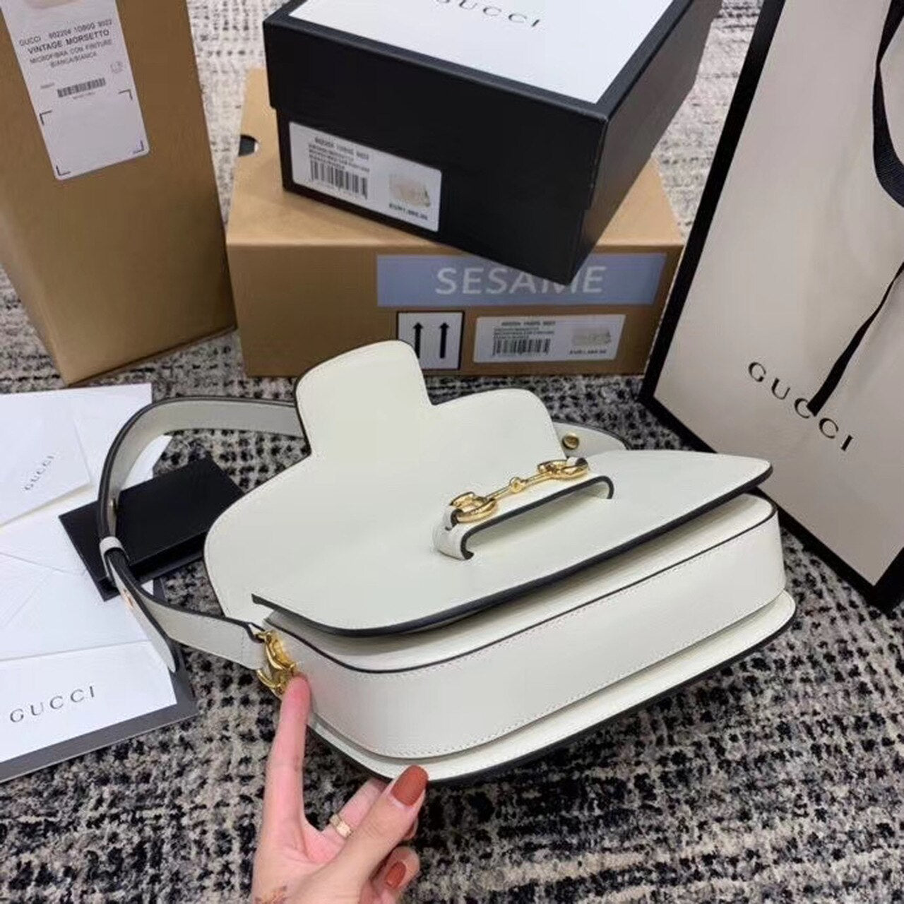gg Horsebit 1955 Shoulder Bag White For Women 9.8in/25cm gg ‎602204 1DB0G 9022
