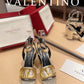 Valentino Garavani Strap Heeled Sandals With V Logo Signature Embellishment Gold For Women