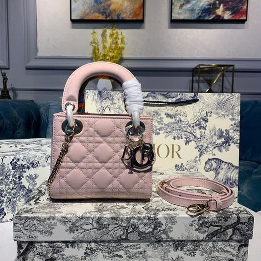 DI Mini Lady Bag with Chain Gold Toned Hardware Spring/Summer Collection, Light Pink, For Women Women’s Handbags, 18cm CD M0505OADU_M15P