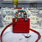 DI Small Lady Bag Gold Toned Hardware Cherry Red Patent For Women 8in/20cm CD M0531OWCB_M323