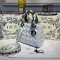 DI Medium Lady Bag Silver Hardware with Embellished Bag Strap White For Women 9.5in/24cm CD