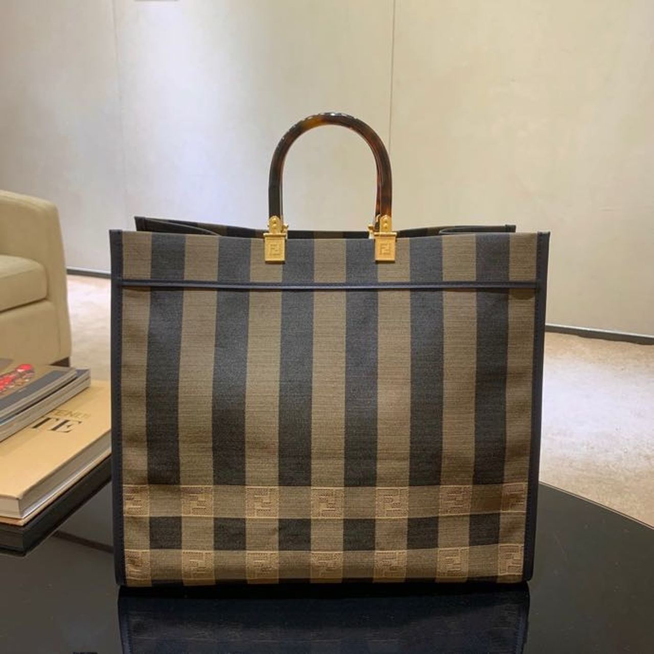 FI Sunshine Large Canvas Tote Bag Brown For Women, Women’s Handbags, Shoulder Bags 15.7in/40cm FF 8BH372ABVTF1BAH