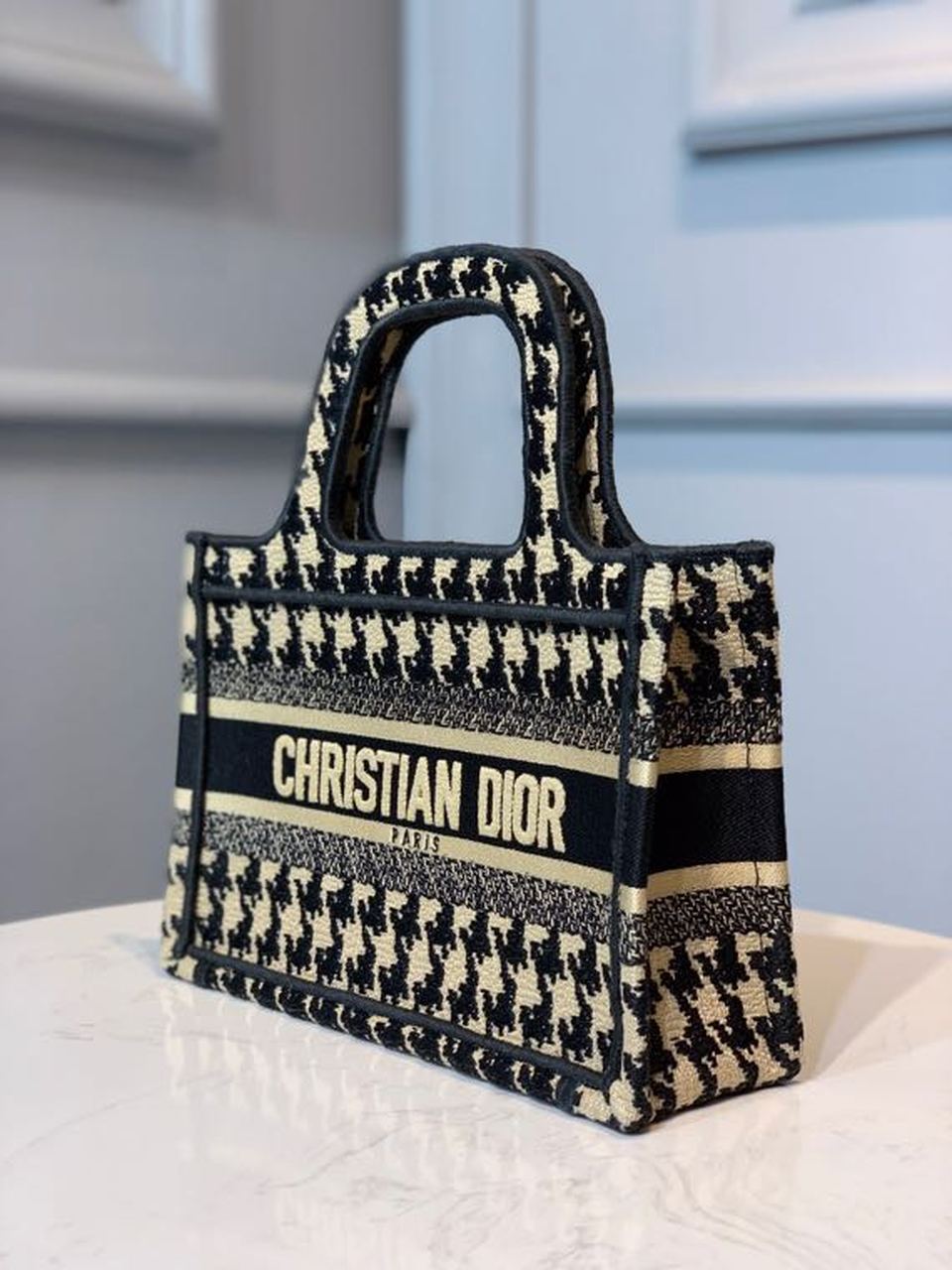 DI Mini Book Tote Bag Herringbone Embroidered Canvas For Women 22cm/9in CD
