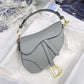 DI Saddle Bag Light Blue Grained Gold Toned Hardware Canvas For Women 19.5cm/7.6in CD